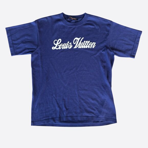 Louis Vuitton Blue & White Script Logo Intarsia T-Shirt